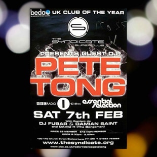 Flyer of Syndicate Nightclub featuring Pete Tong.